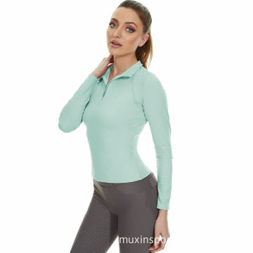 Light Green Stand Collar Equestrian Base Layer Women